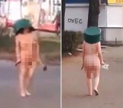 烏克蘭女子鐵鍋罩頭裸體持刀上街 自稱在排練